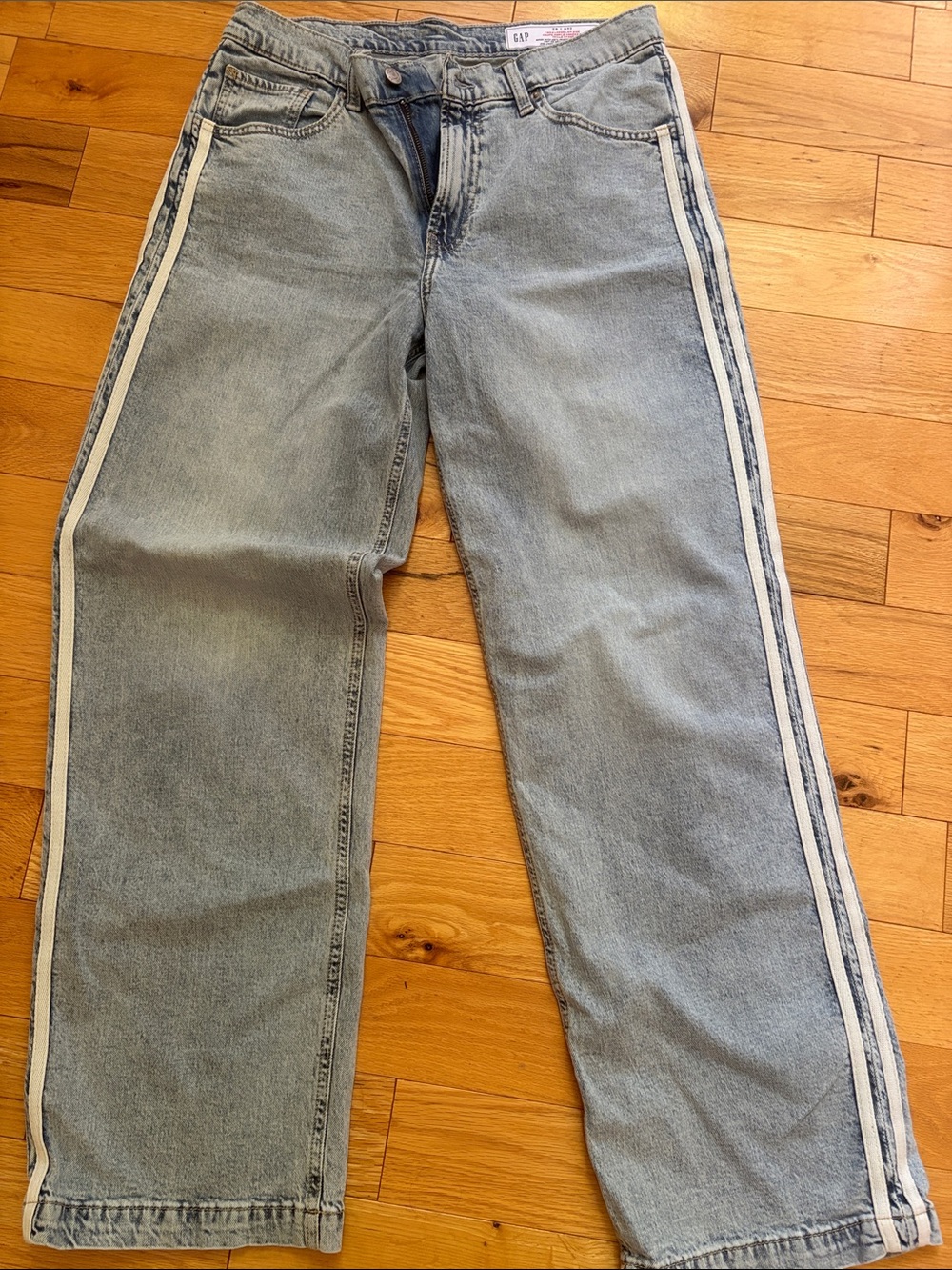 GAP ’90s Loose Low Rise Jeans 28/6R Light Wash Side Stripe Wide Leg